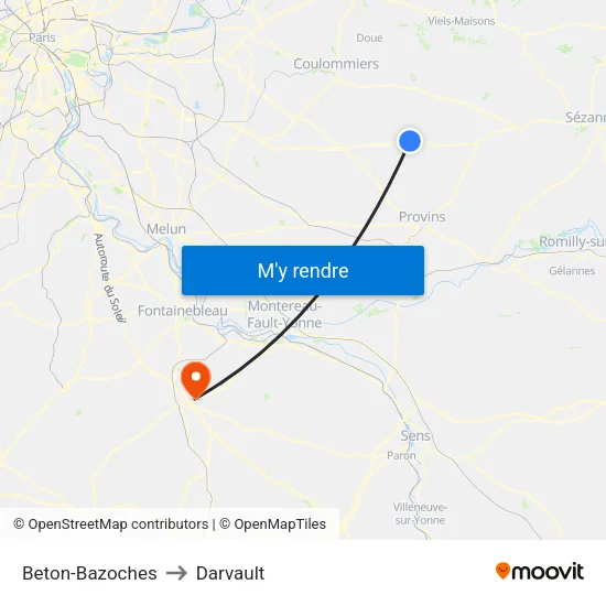 Beton-Bazoches to Darvault map