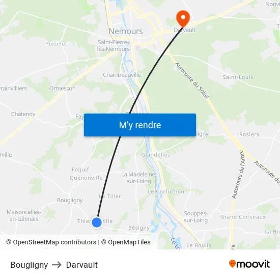 Bougligny to Darvault map