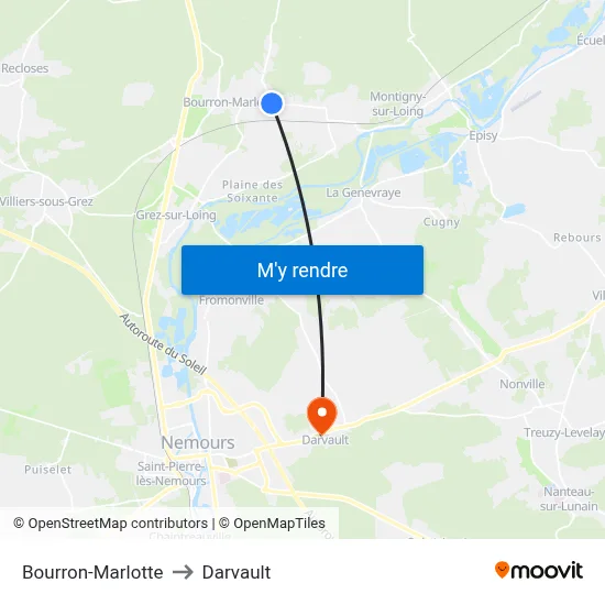 Bourron-Marlotte to Darvault map