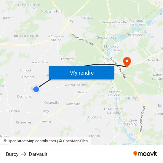 Burcy to Darvault map