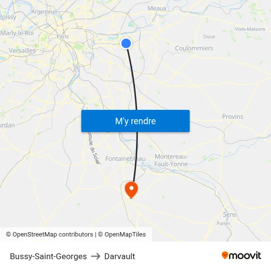 Bussy-Saint-Georges to Darvault map