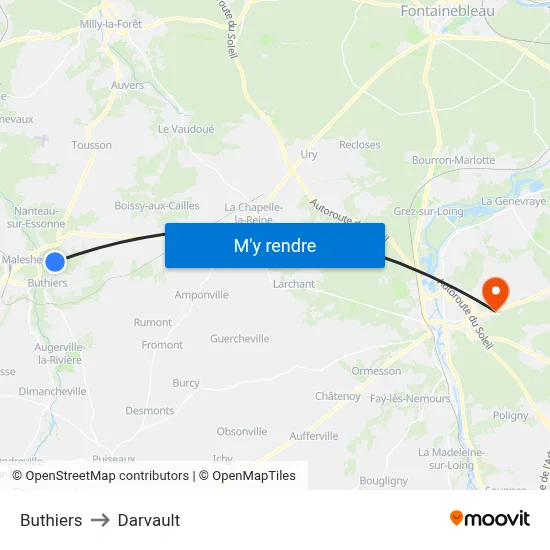 Buthiers to Darvault map
