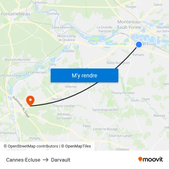 Cannes-Ecluse to Darvault map