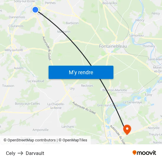 Cely to Darvault map