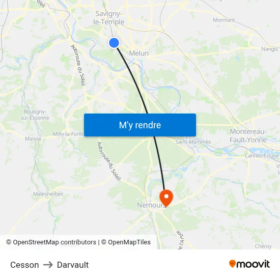 Cesson to Darvault map