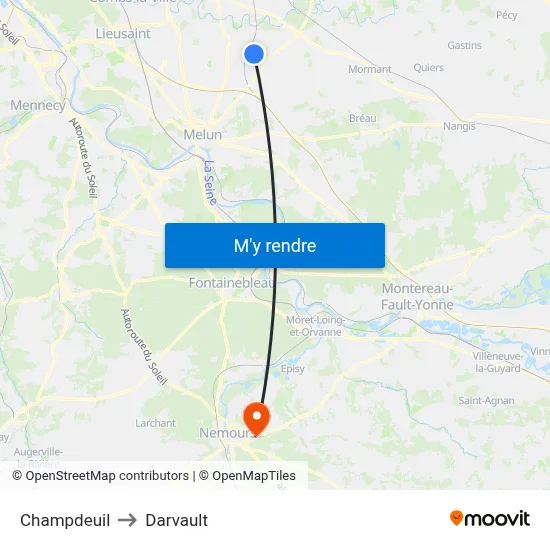 Champdeuil to Darvault map