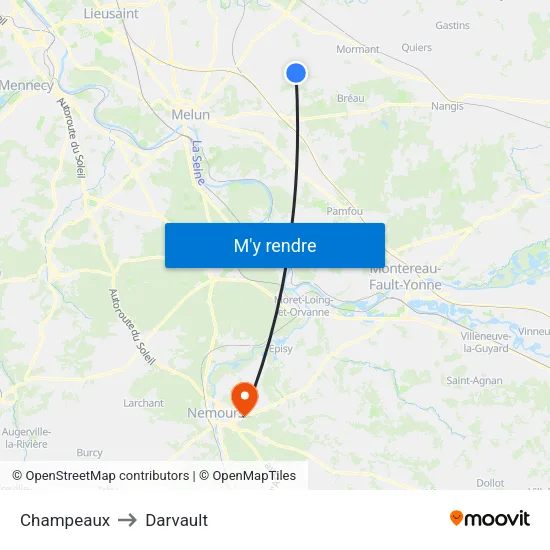 Champeaux to Darvault map