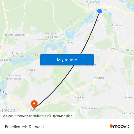 Ecuelles to Darvault map