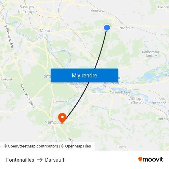 Fontenailles to Darvault map