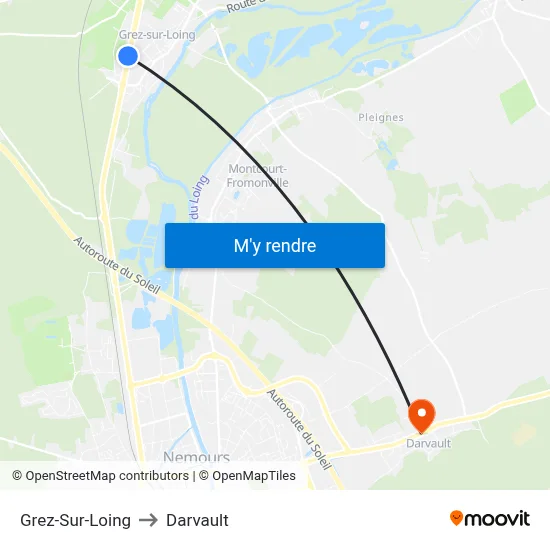 Grez-Sur-Loing to Darvault map