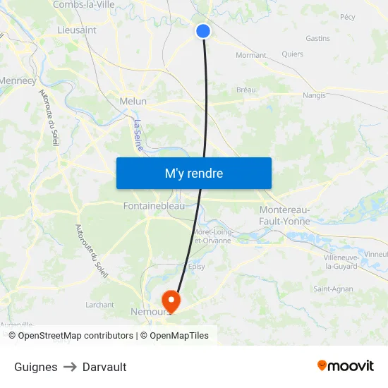 Guignes to Darvault map