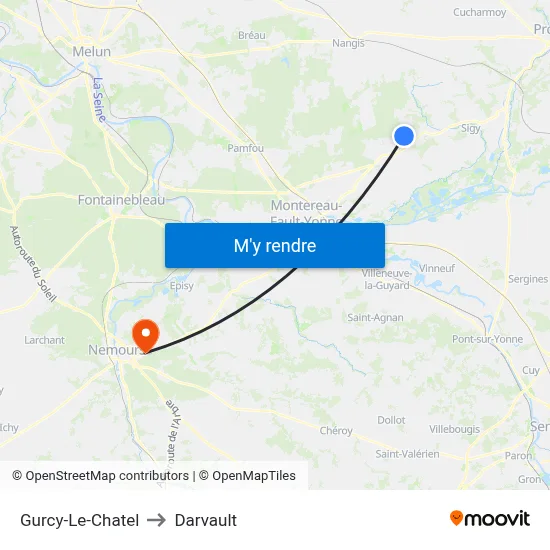 Gurcy-Le-Chatel to Darvault map