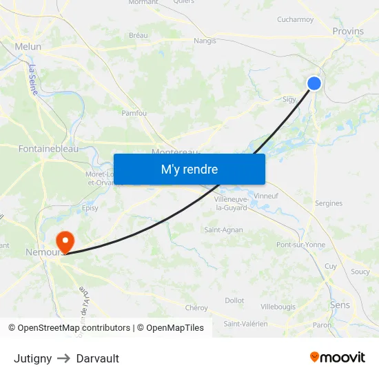 Jutigny to Darvault map