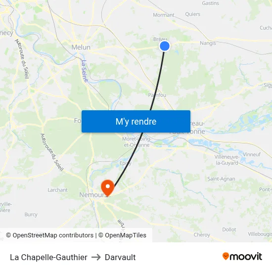 La Chapelle-Gauthier to Darvault map