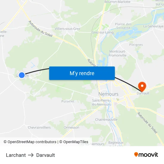 Larchant to Darvault map