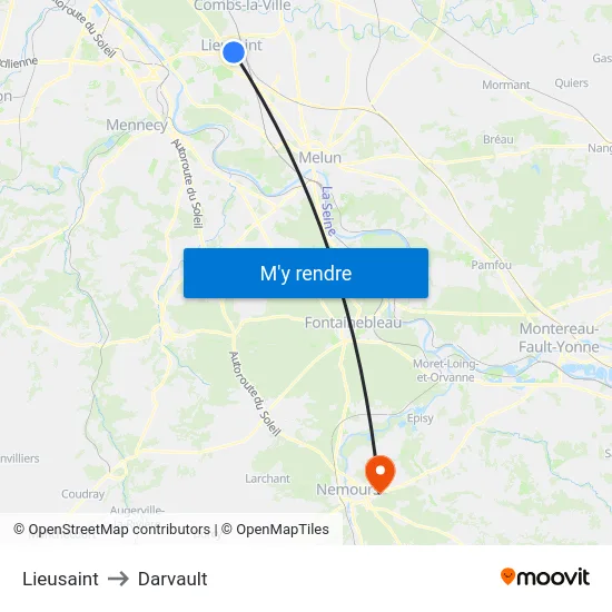 Lieusaint to Darvault map