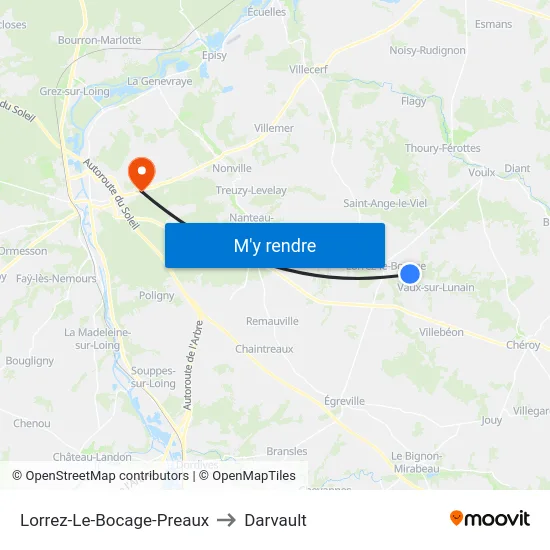 Lorrez-Le-Bocage-Preaux to Darvault map