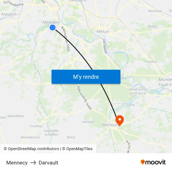 Mennecy to Darvault map