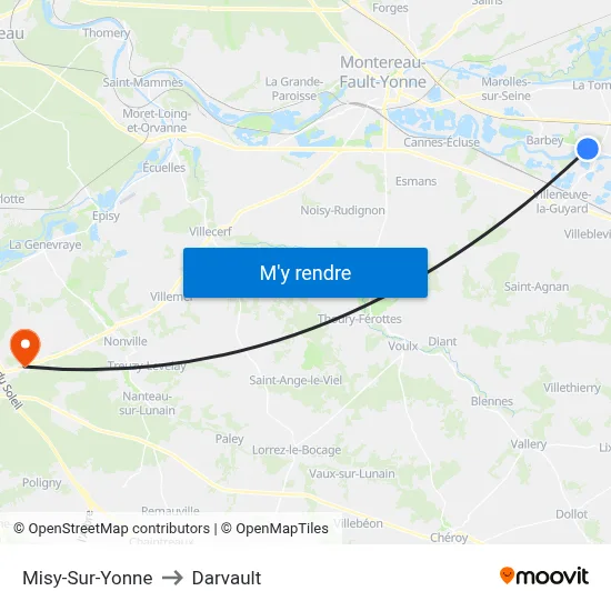 Misy-Sur-Yonne to Darvault map