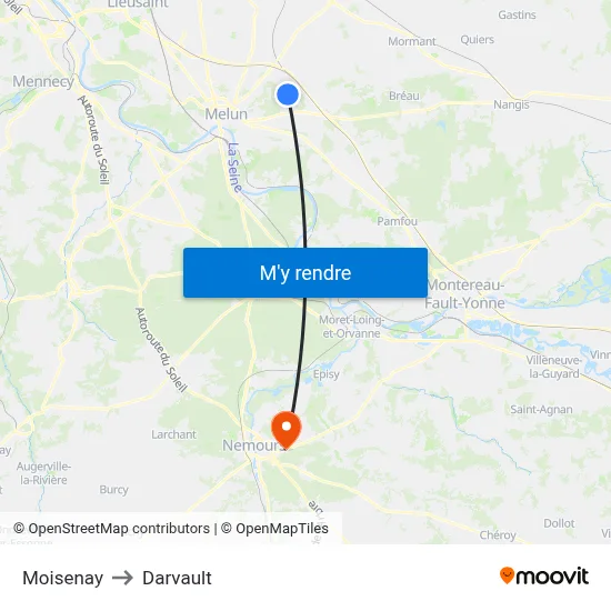 Moisenay to Darvault map