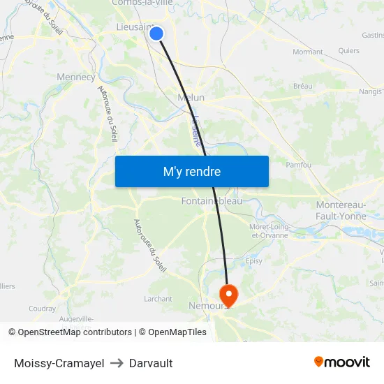 Moissy-Cramayel to Darvault map