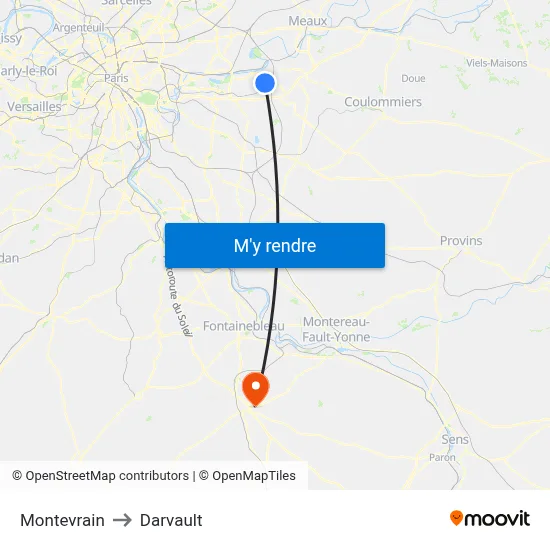 Montevrain to Darvault map