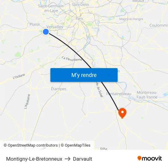 Montigny-Le-Bretonneux to Darvault map