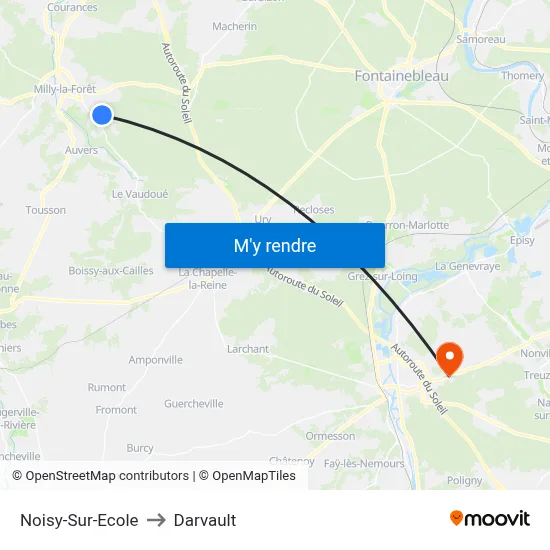 Noisy-Sur-Ecole to Darvault map