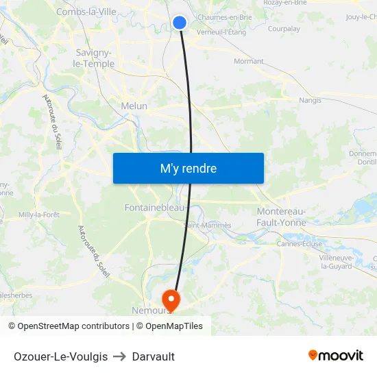 Ozouer-Le-Voulgis to Darvault map