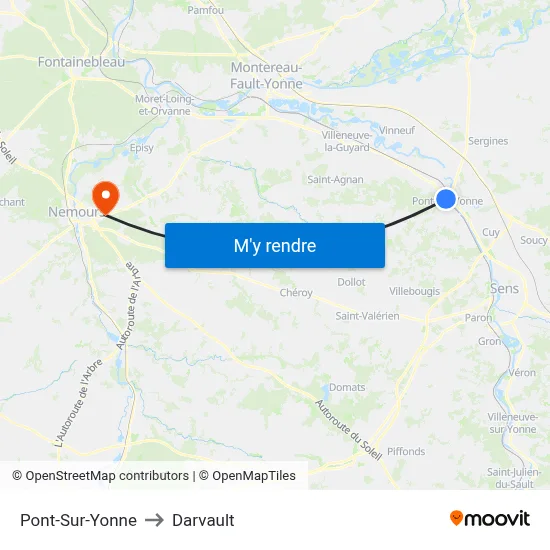 Pont-Sur-Yonne to Darvault map