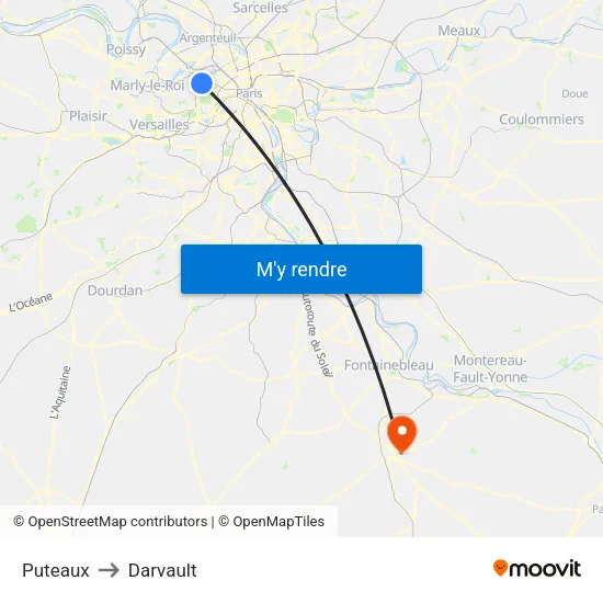 Puteaux to Darvault map