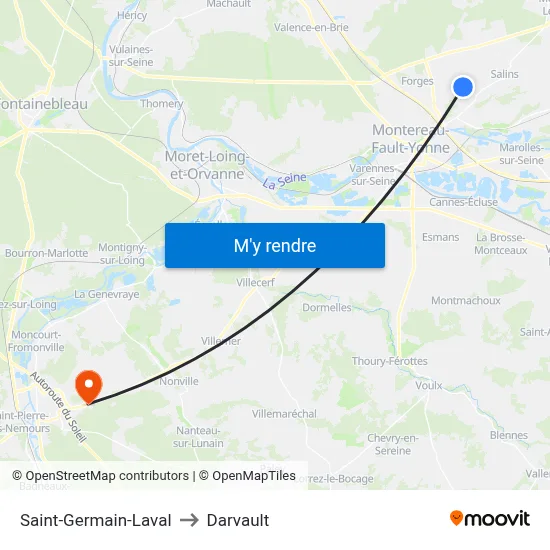 Saint-Germain-Laval to Darvault map