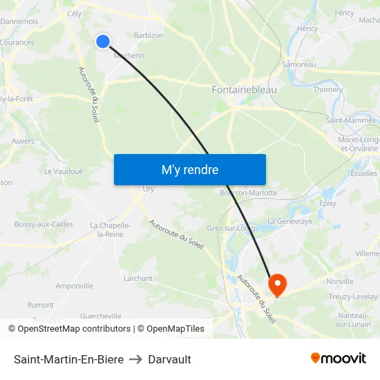 Saint-Martin-En-Biere to Darvault map
