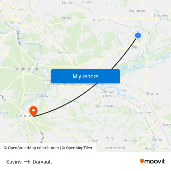 Savins to Darvault map