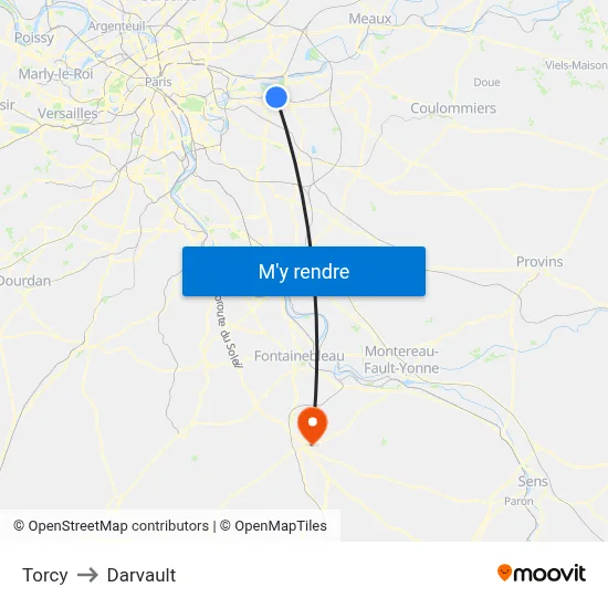 Torcy to Darvault map
