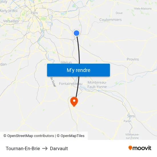 Tournan-En-Brie to Darvault map