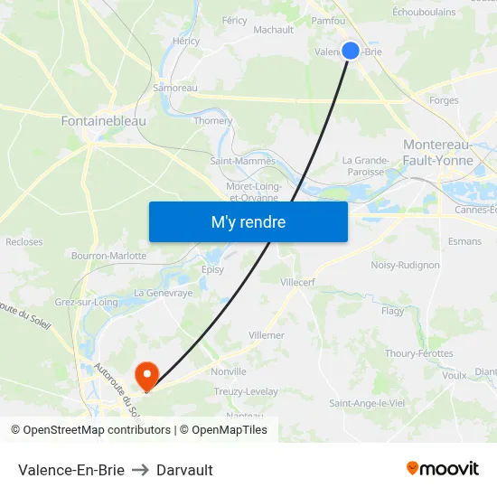 Valence-En-Brie to Darvault map