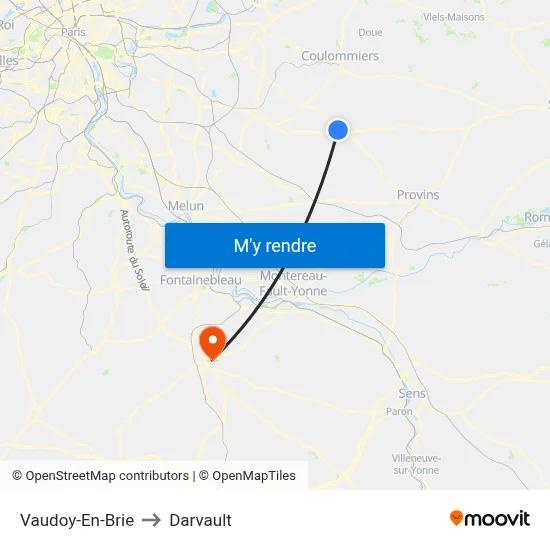 Vaudoy-En-Brie to Darvault map
