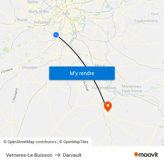 Verrieres-Le-Buisson to Darvault map