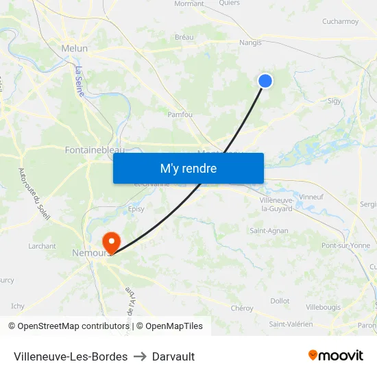 Villeneuve-Les-Bordes to Darvault map