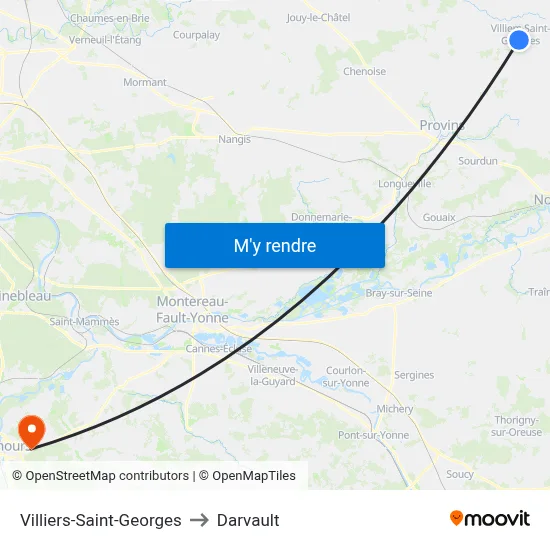 Villiers-Saint-Georges to Darvault map