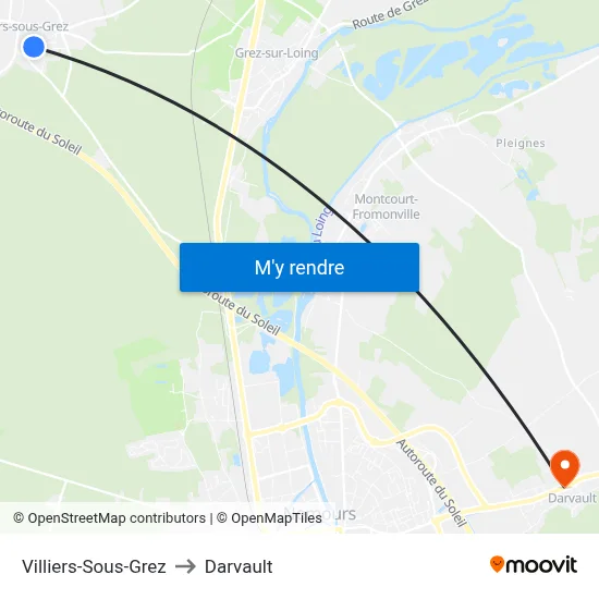 Villiers-Sous-Grez to Darvault map