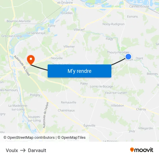 Voulx to Darvault map
