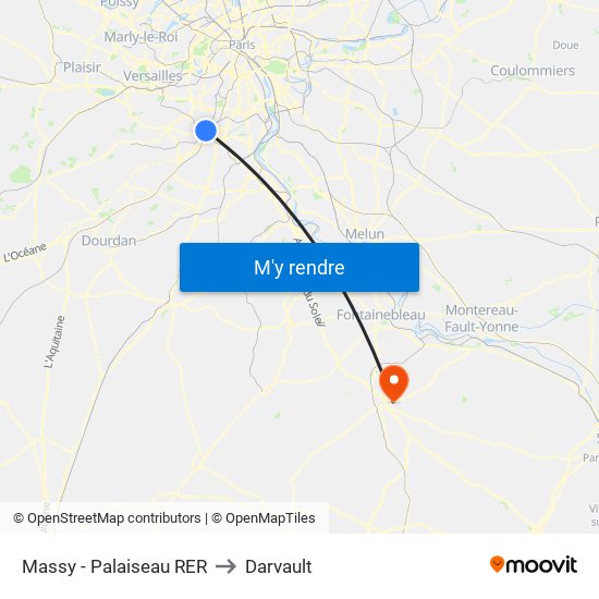 Massy - Palaiseau RER to Darvault map