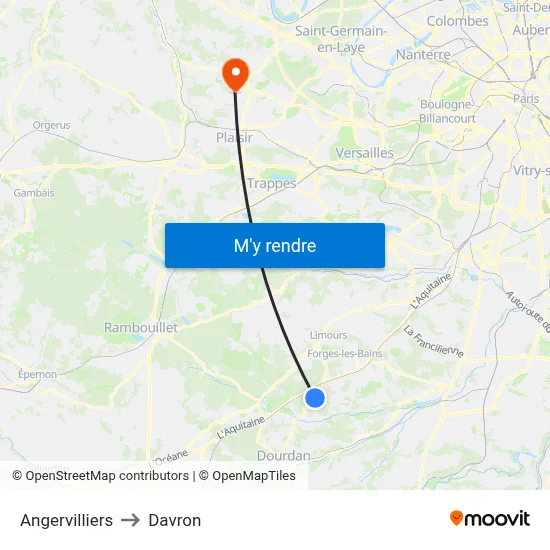 Angervilliers to Davron map