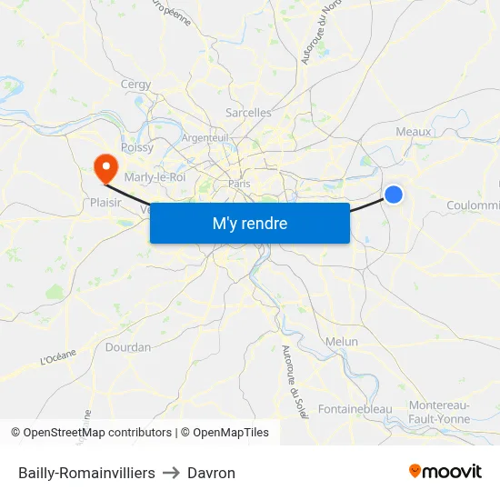 Bailly-Romainvilliers to Davron map