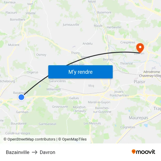 Bazainville to Davron map