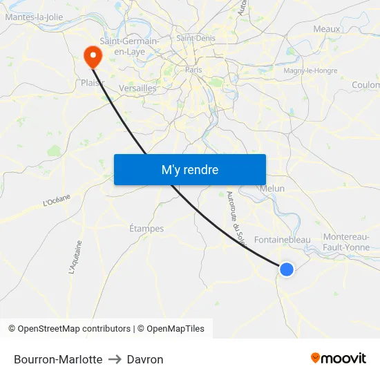 Bourron-Marlotte to Davron map