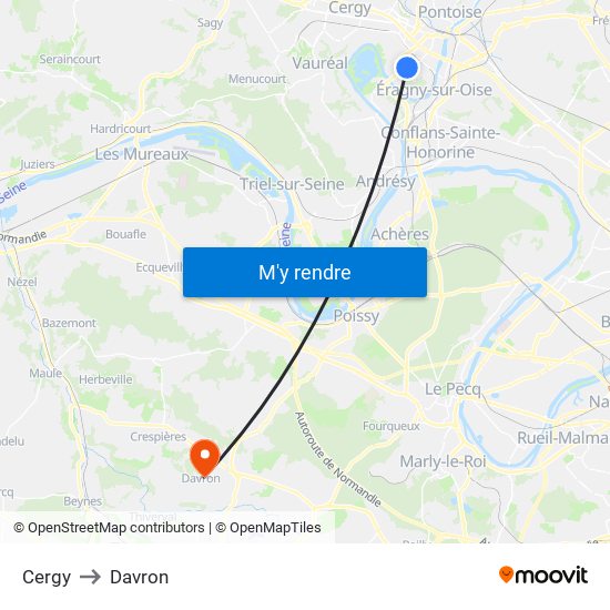 Cergy to Davron map