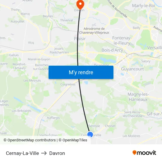 Cernay-La-Ville to Davron map